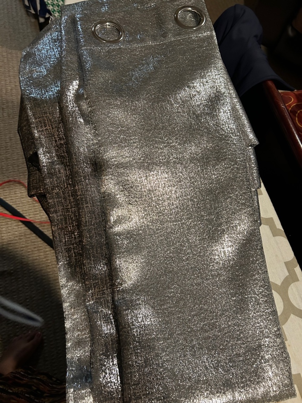 Metallic Silver Grommet Top Curtain Panel